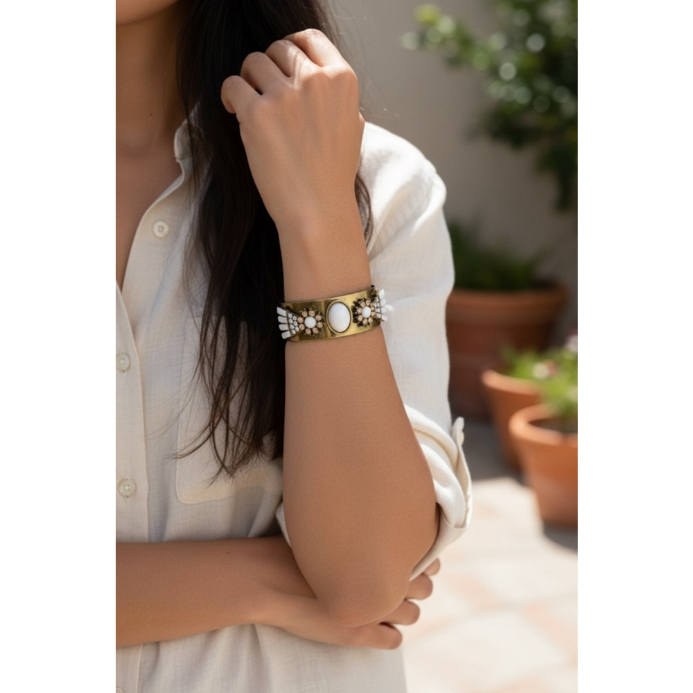 Gold & White Cuff Statement Bracelet